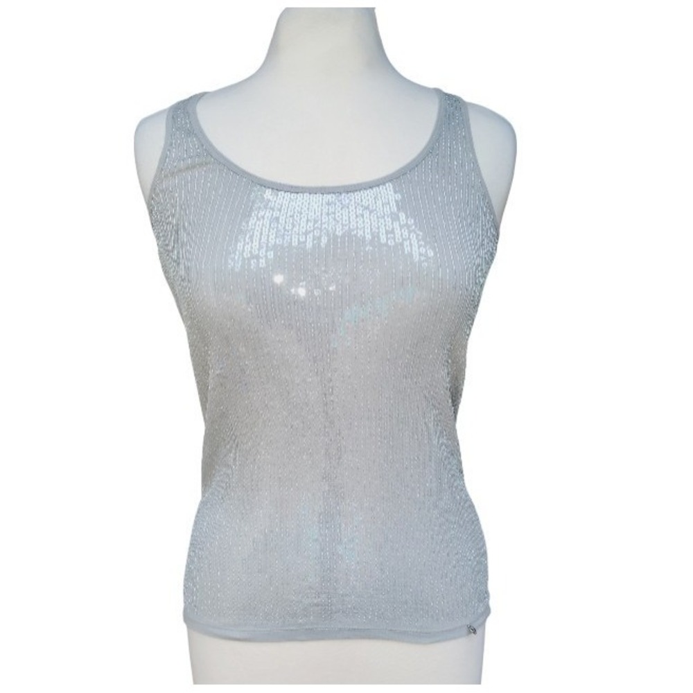 Armani Exchange A/X Sequin Stretchy Dove Gray Rave Club Party Tank Top M